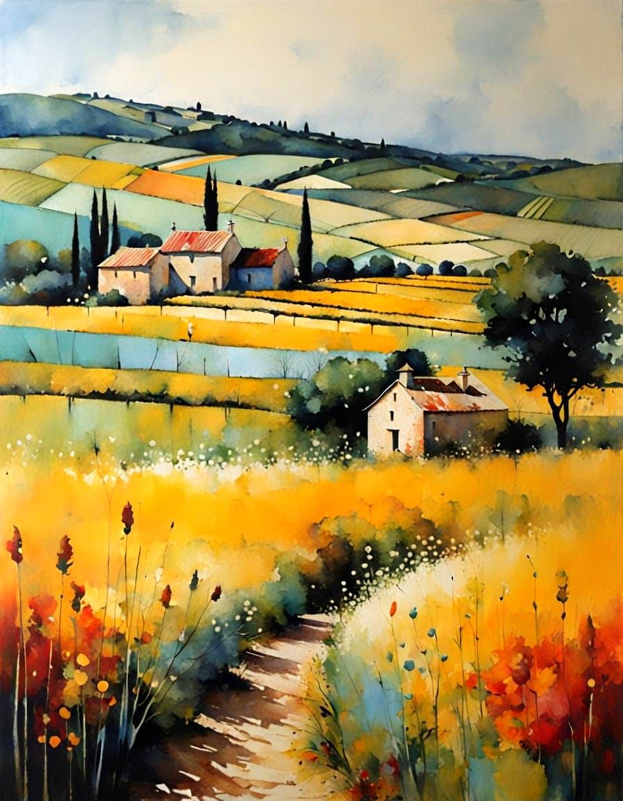Provence Countryside Encaustic Painting Masterpiece