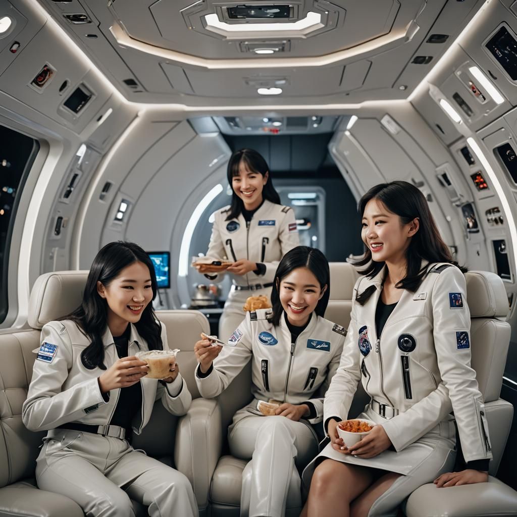 Korean Women in Spacecraft Lounge: Fashion Portrait