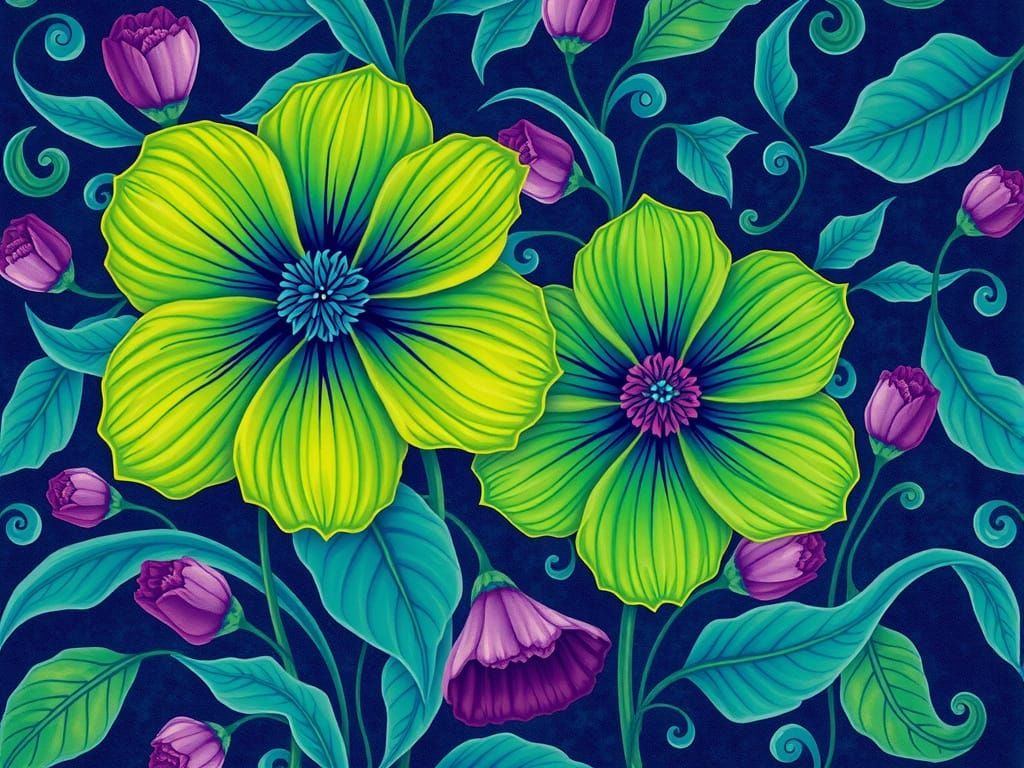Emerald and Sapphire Flowers in Art Nouveau Style