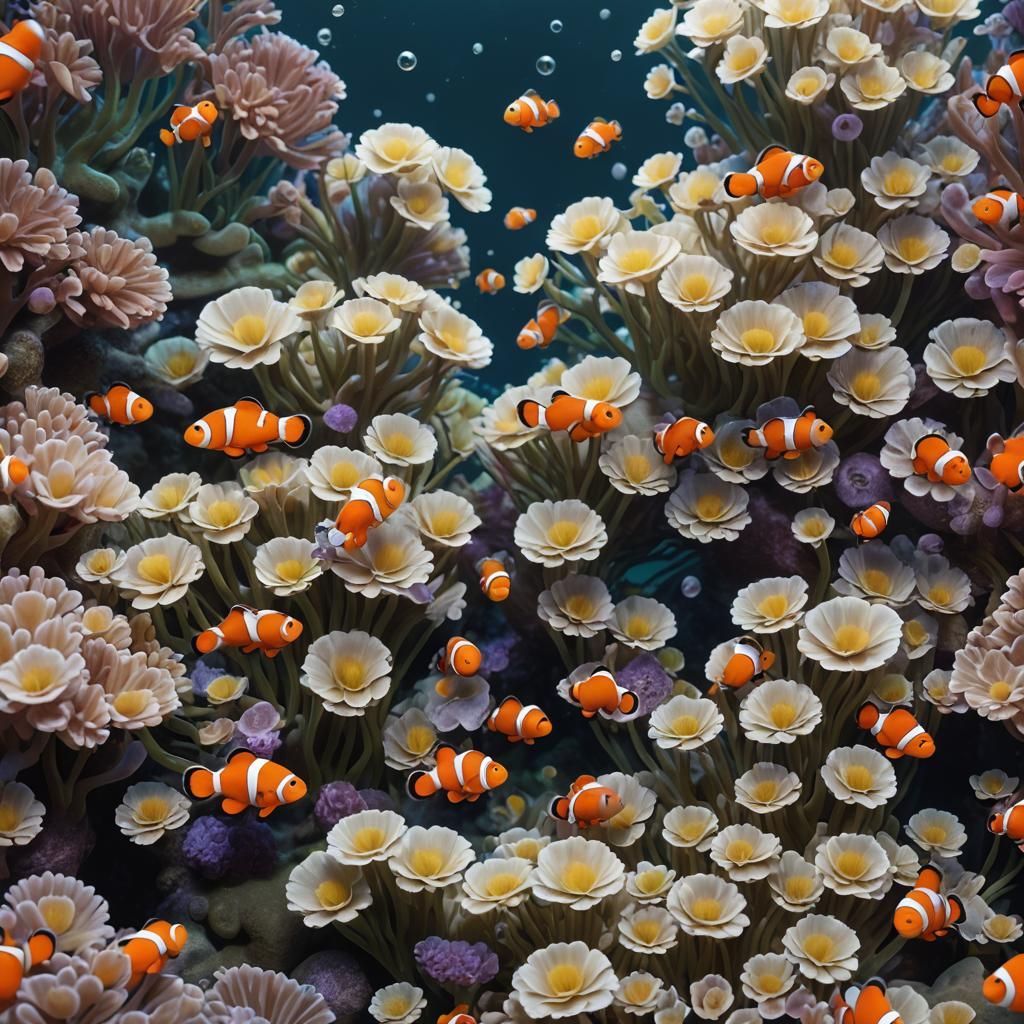 Clownfish in Anemones: Detailed Fantasy Concept Art