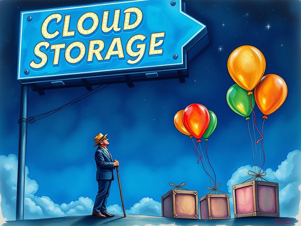 Vintage Gentleman Uploads Boxes to Cloud Storage in a Futuri...