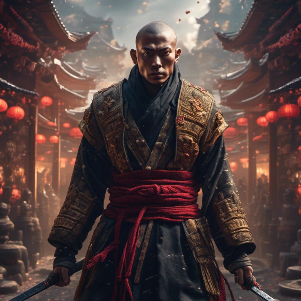 Hyperreal Ninja Monk Portrait: Cinematic Digital Art