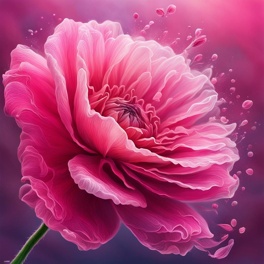 Hyperrealistic Flower with Pink Tulle Petals