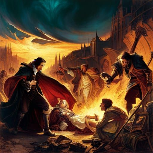 Vampire Lord Defends Friends: Sci-Fi Fantasy Art