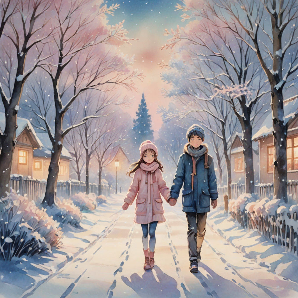 Whimsical Winter Duo in Soft Focus Watercolor