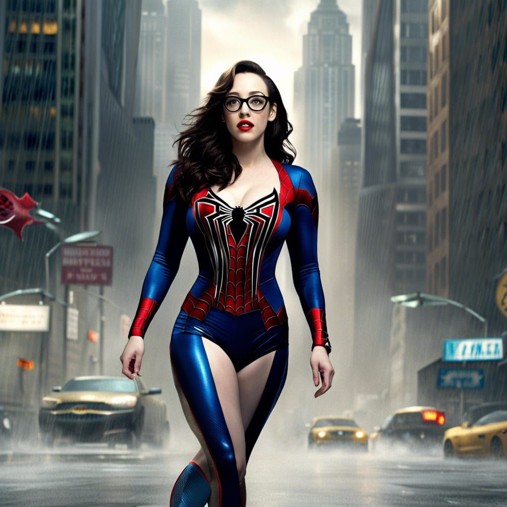 Kat Dennings as Spider-Woman in the Rain