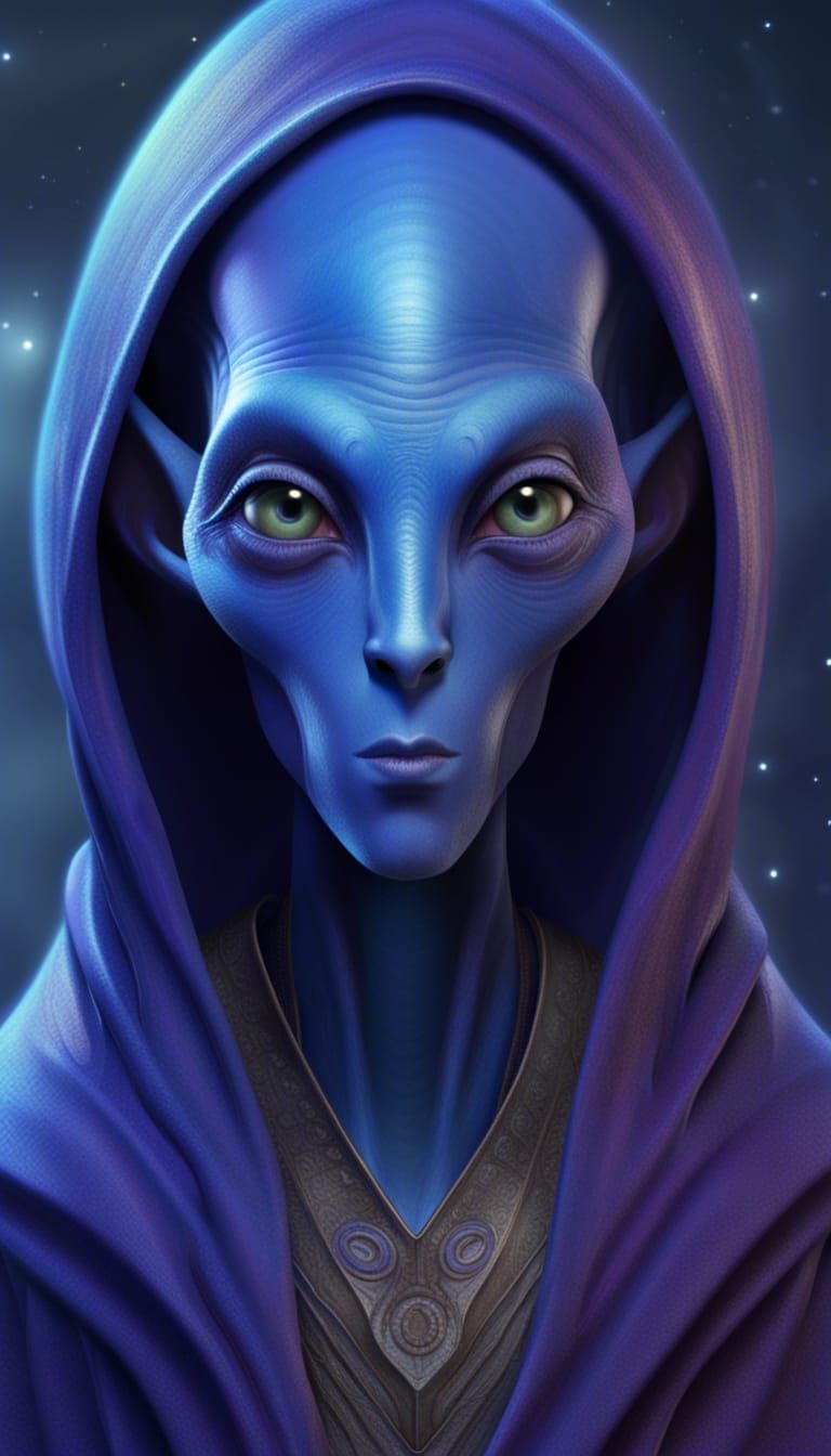 Arcturian Alien with Blue Skin and Violet Eyes