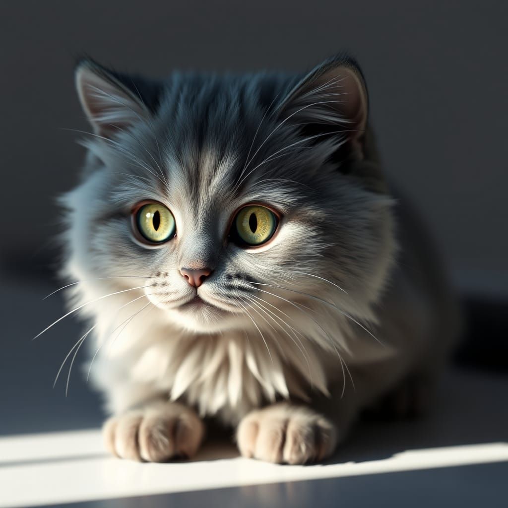 Fluffy Russian Blue Cat with 3D Rendering