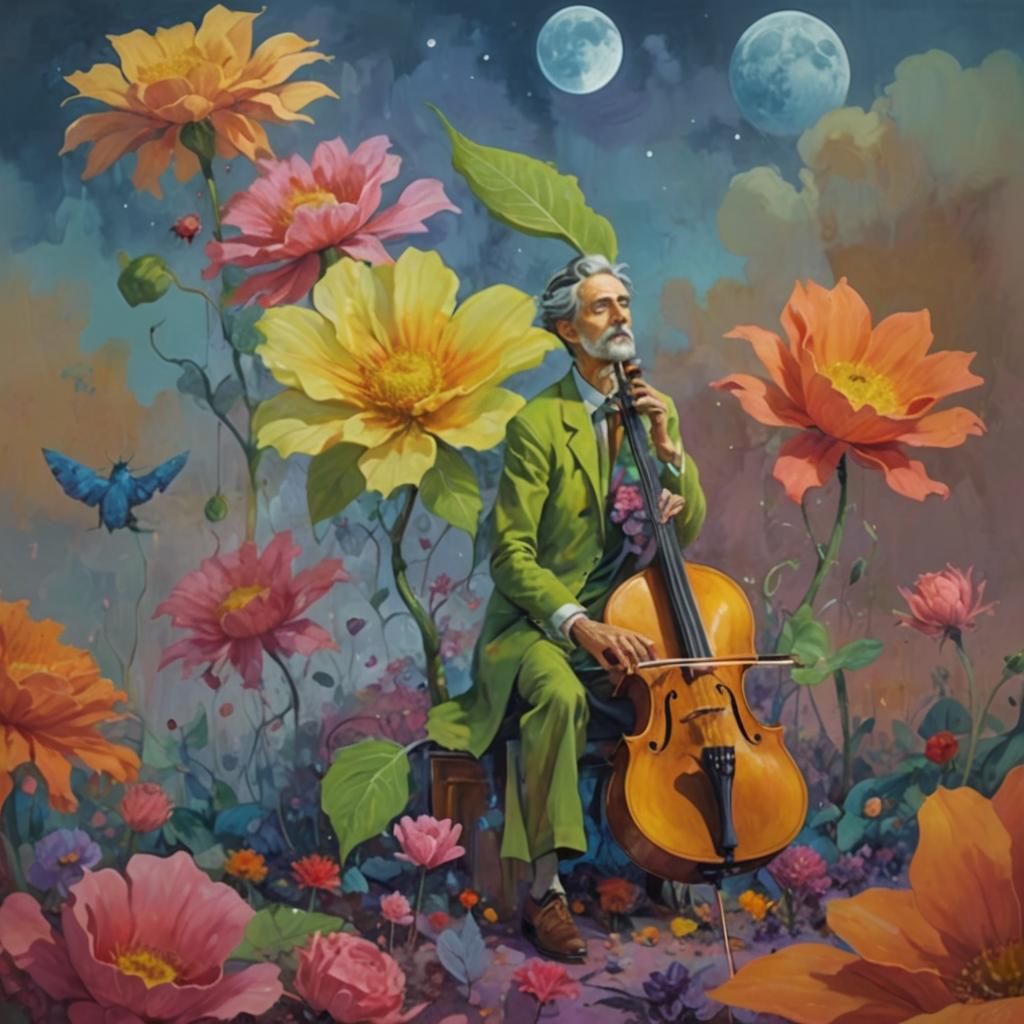 Surreal Dreamlike Garden with Giant Flowers