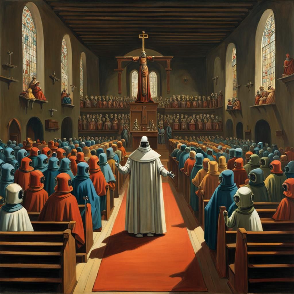Robot Priest Delivers Sermon in Maximalist Style
