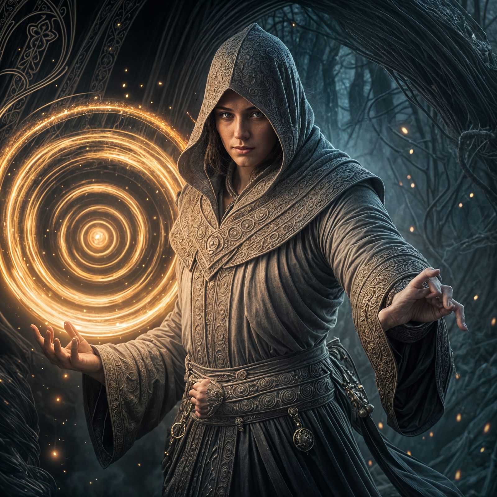 Mysterious Mage Casting Powerful Spell in RPG Style