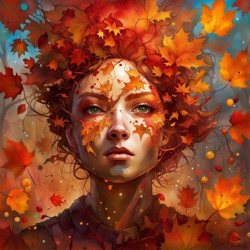 Autumn Oak Tree in Splash Art Style