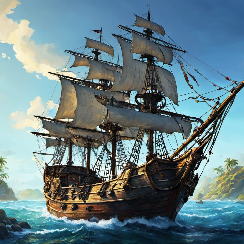 Captain Hook on Pirate Ship in Oil Painting Style