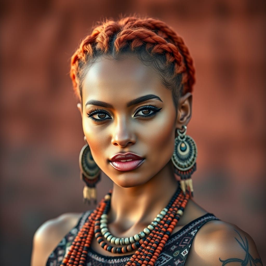 Vibrant Woman with Braided Hair: Photorealistic Portrait