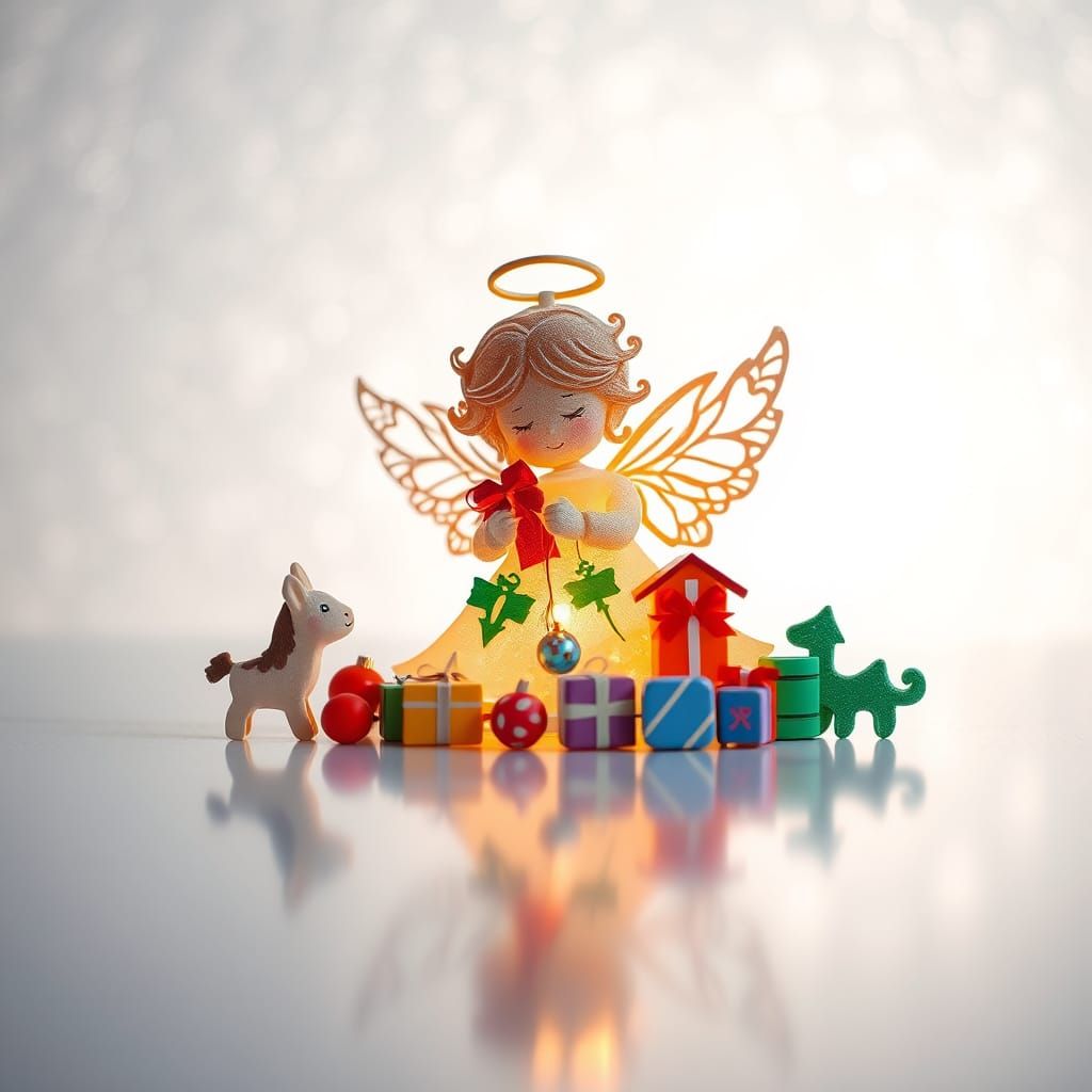 Elegant Angel with Toys in Luxurious Silver Setting