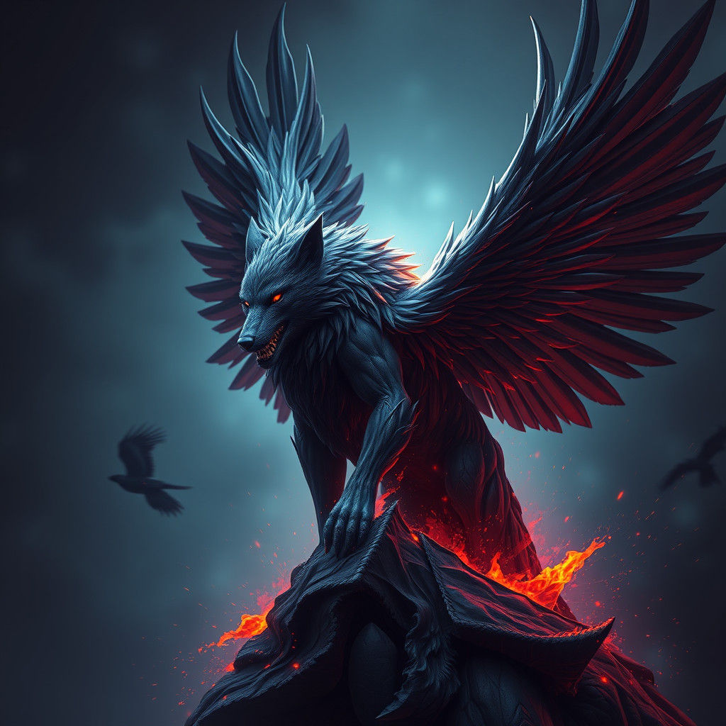 Ethereal Black Angel Wolf in Vibrant Fantasy Realm