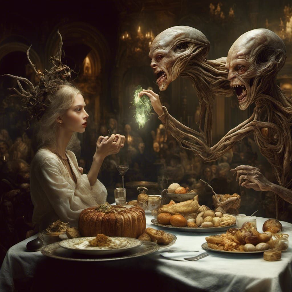 Futuristic Feast of Bizarre Foods in Hyperrealistic Style