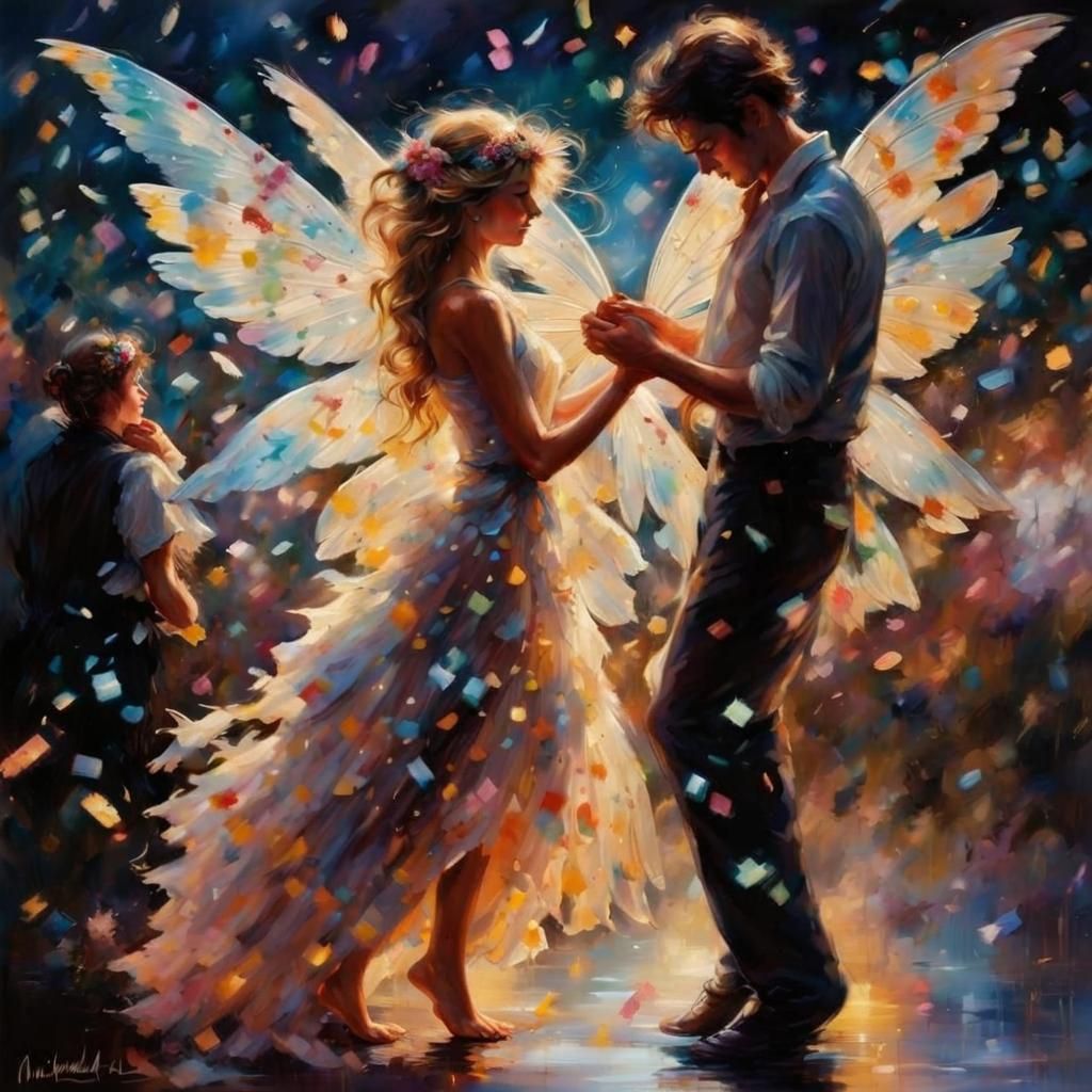 Beautiful fairy couple dancing, by Michael garmash, by Arthu...