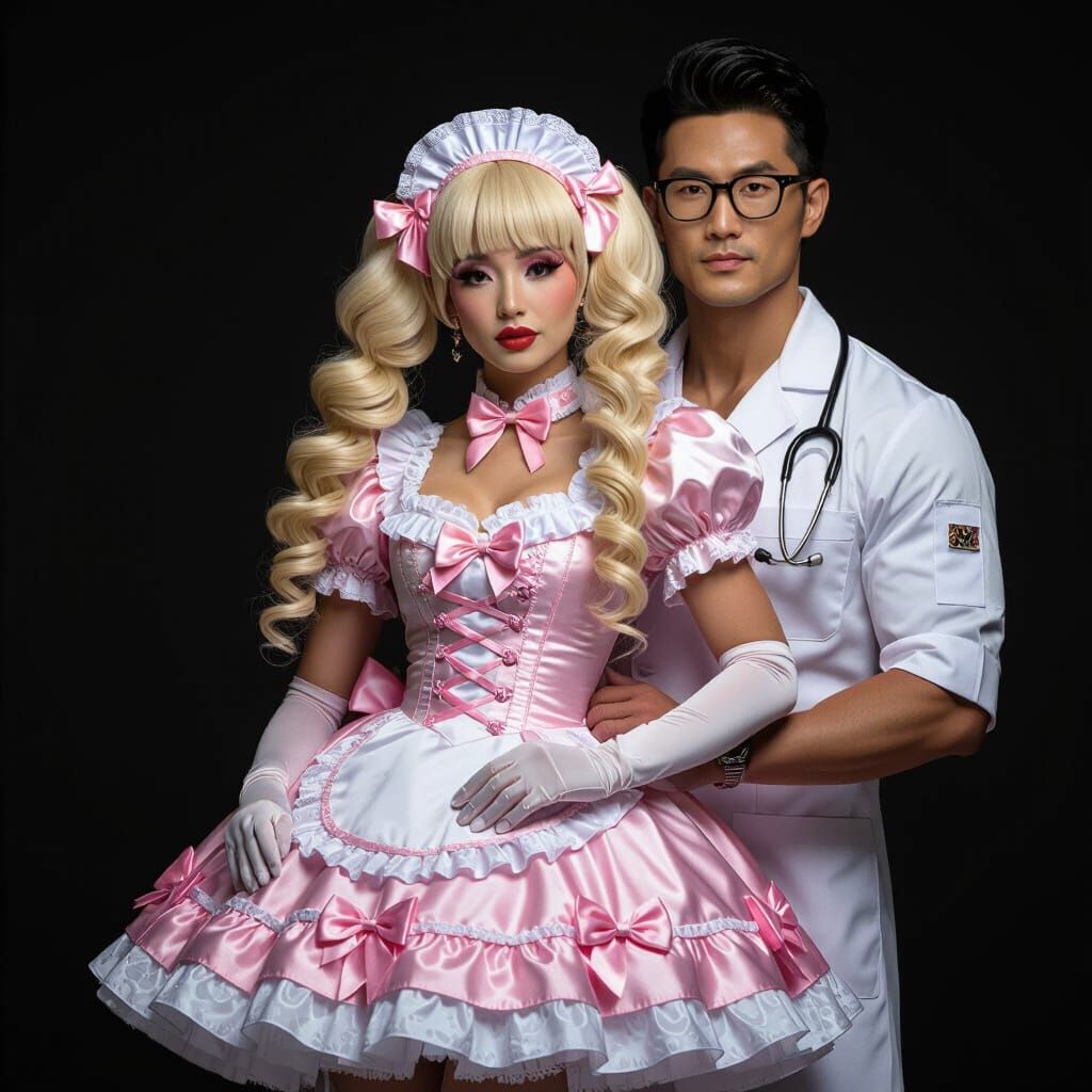 Handsome Doctor With Ethereal Maid In Neo-Cubist Art Deco St...