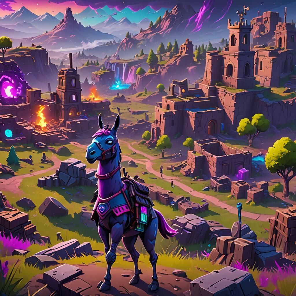 Heroic Fortnite Character in a Neon Landscape