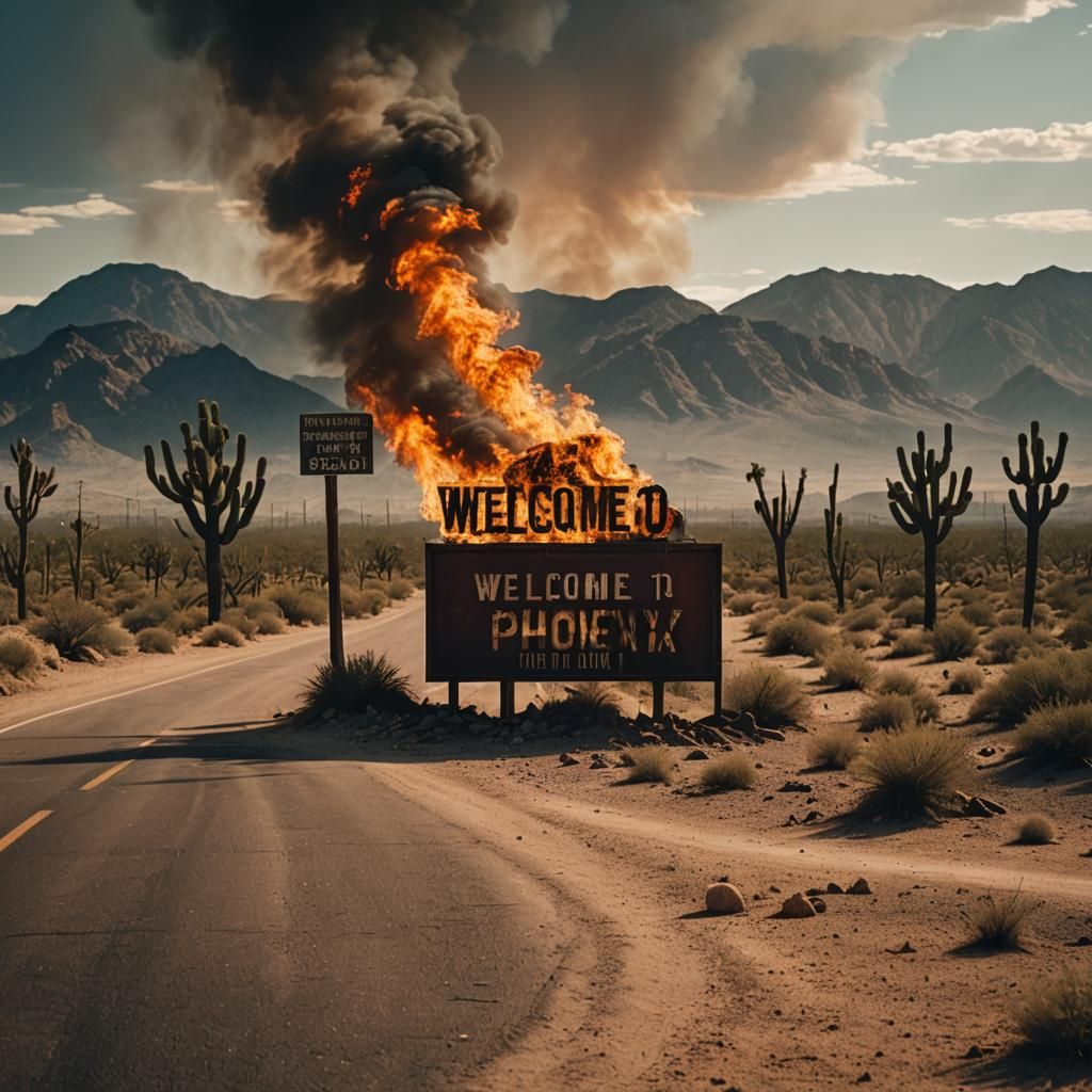 Apocalyptic Phoenix Desert Road in Cinematic Style