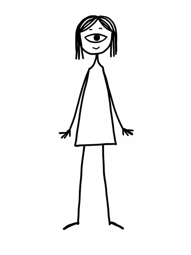 Stylized Stick Figure Woman in Simple 2D Art