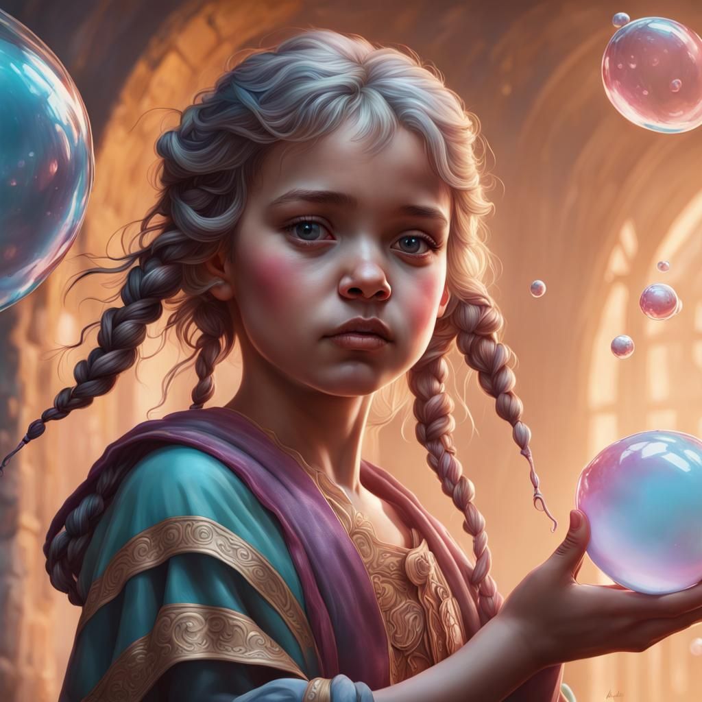 Children Playing with Bubbles: Splash Art Portrait