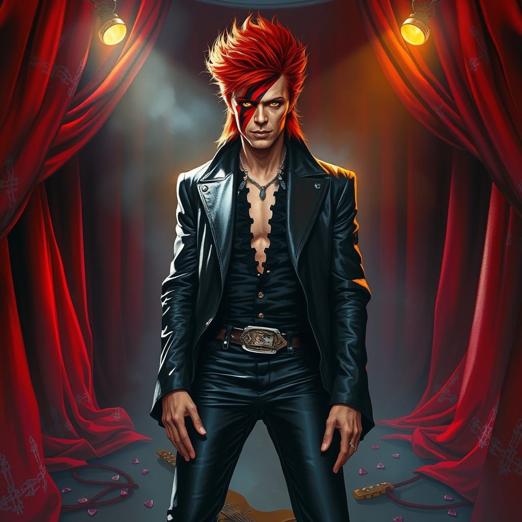 Androgynous Glam Rock Icon in Smoky Backstage Area