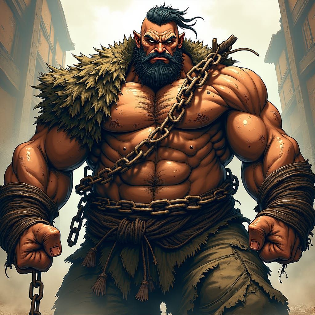 Imprisoned Warrior in Anime Style