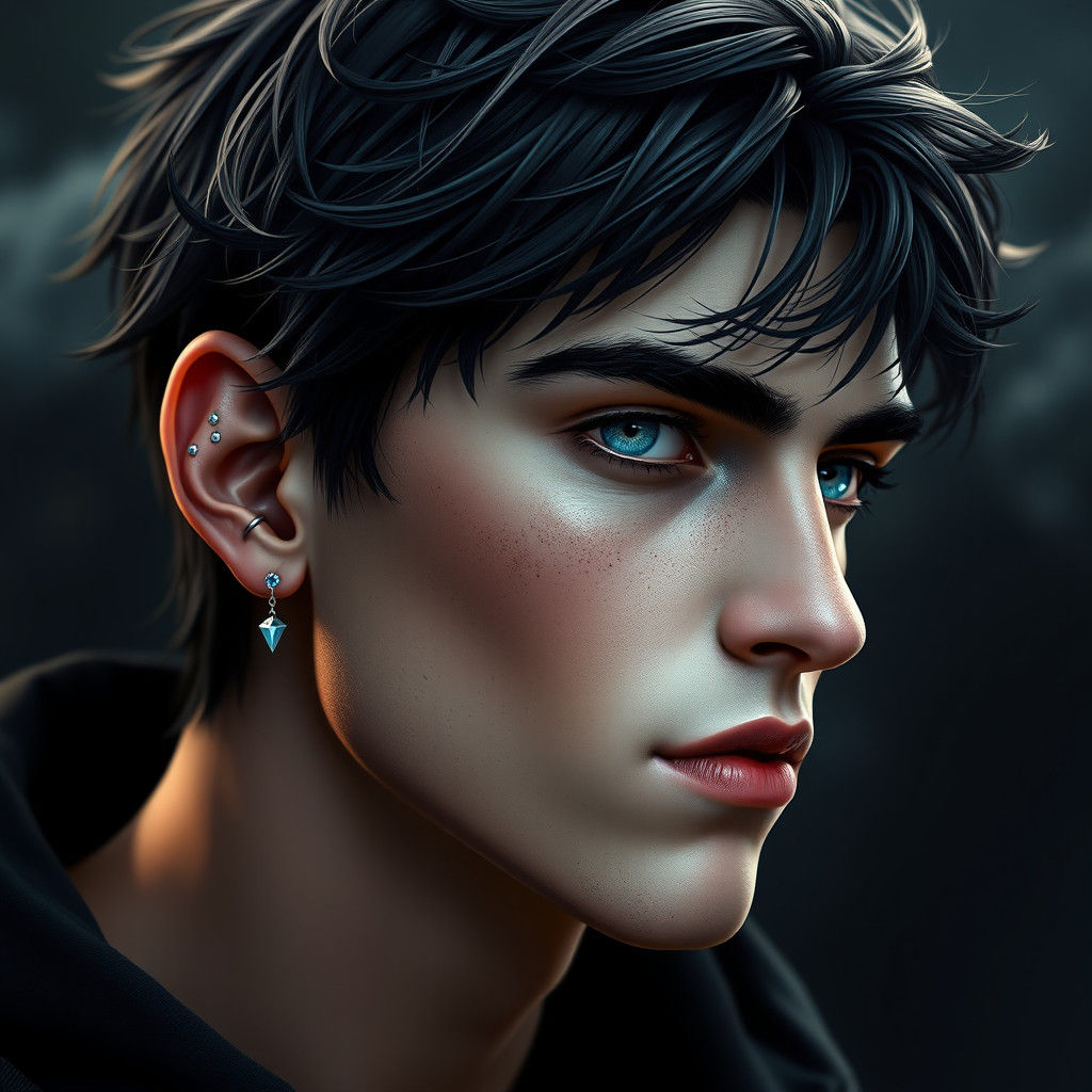 Handsome Man with Piercings in Matte Painting Style