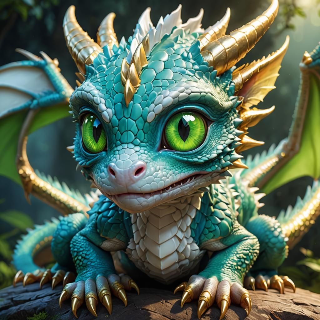 Cute Albino Dragon with Heterochromia in 3D