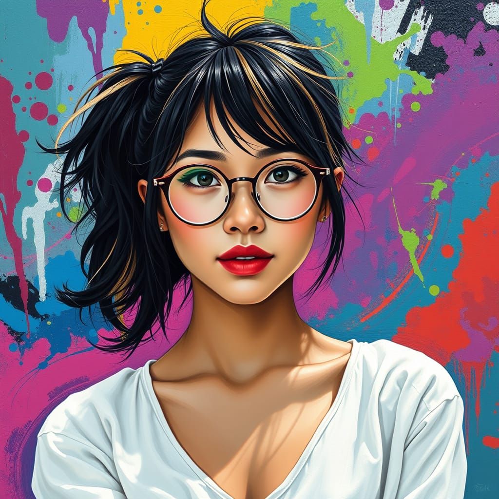 Indonesian Woman in Dreamlike Graffiti Artscape