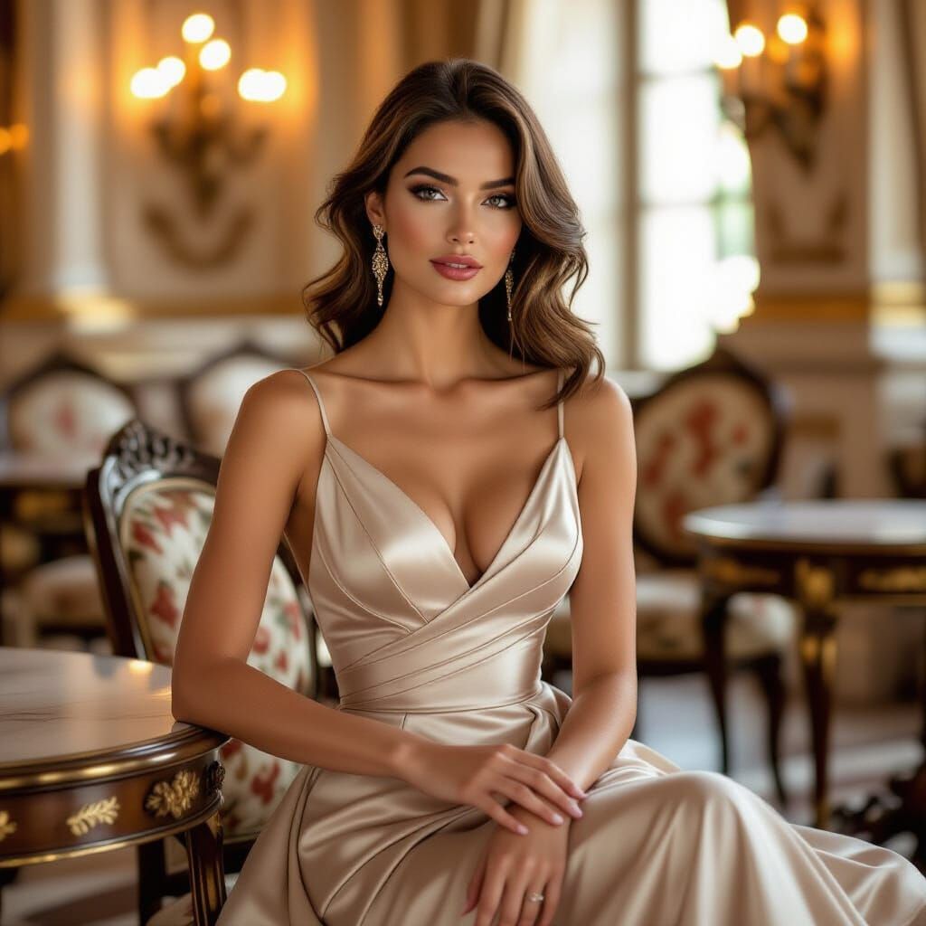 Elegant Woman in Silk Dress, Pre-Raphaelite Style