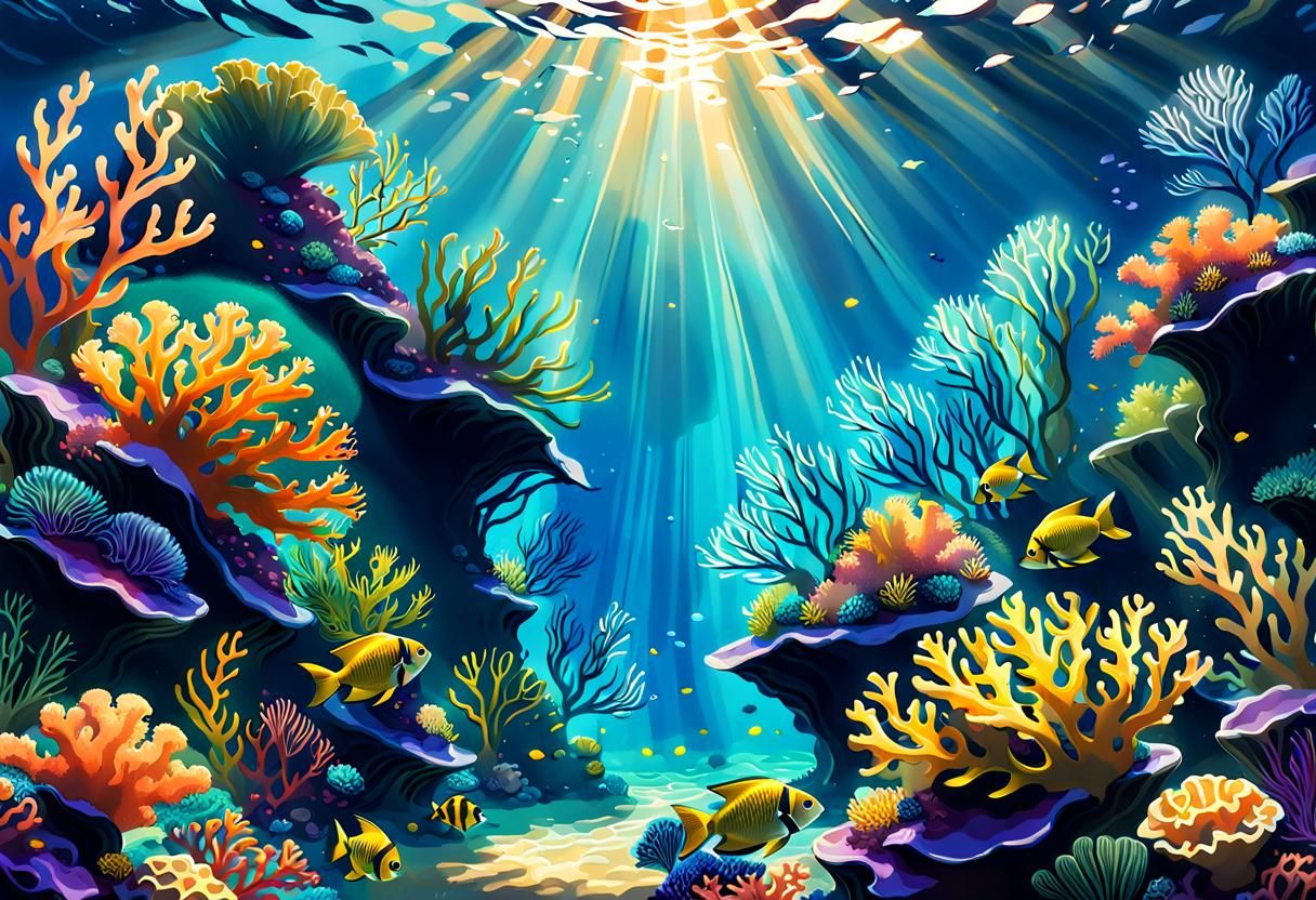 Underwater Seascape with Coral Reefs in Anime Style