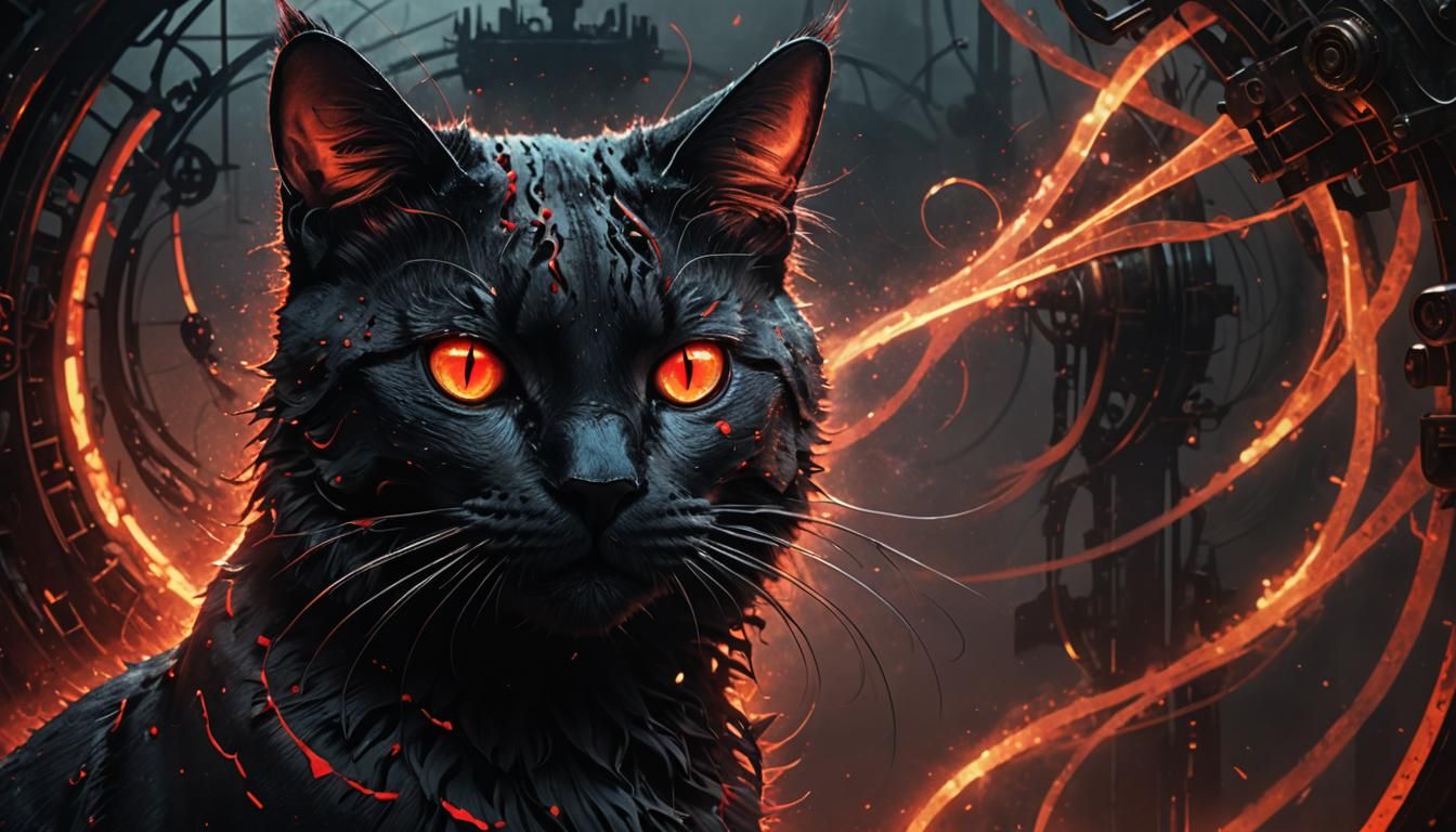 Futuristic Gothic Cat Silhouette in 3D Art