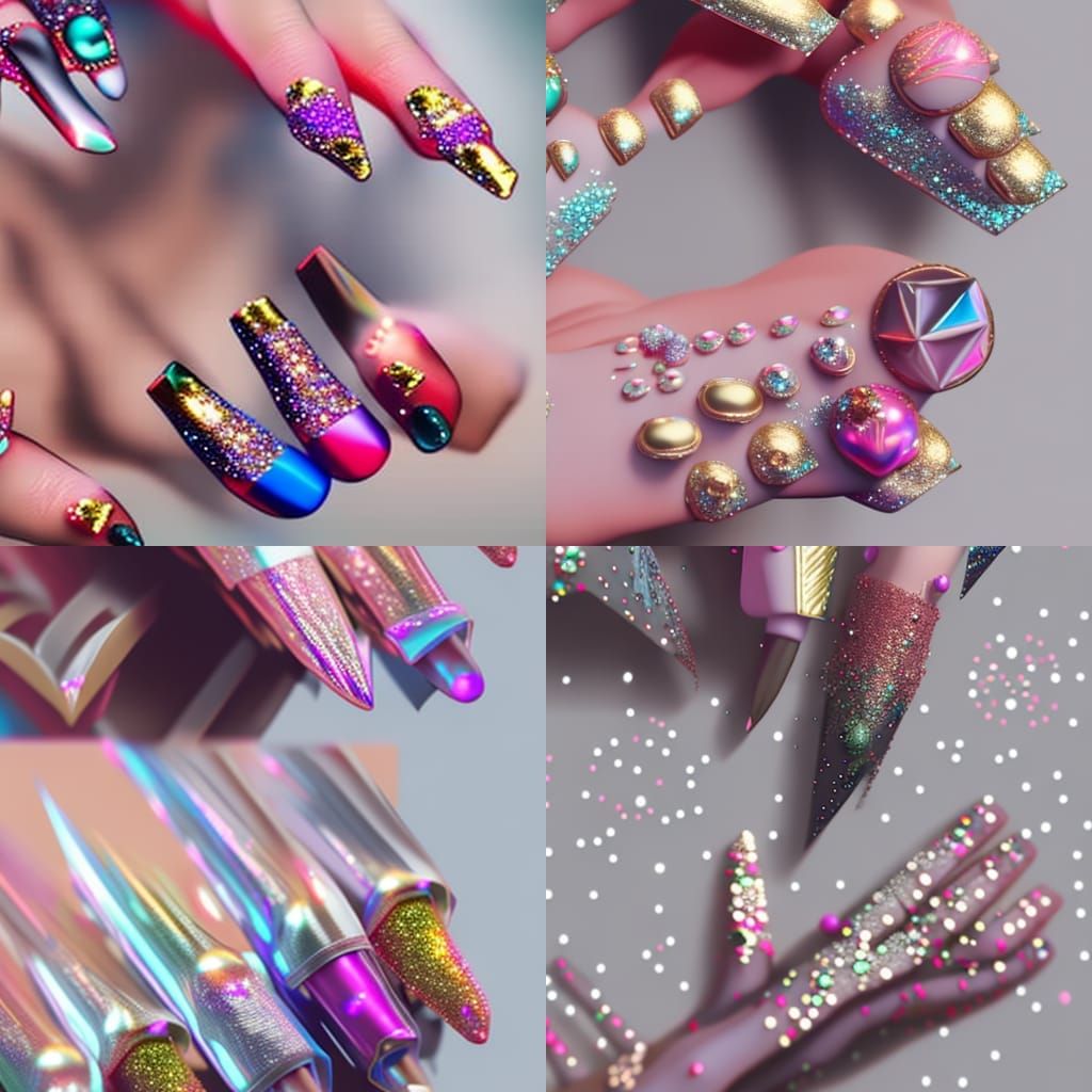 Sci-Fi Holographic Nails with Precious Metal Details