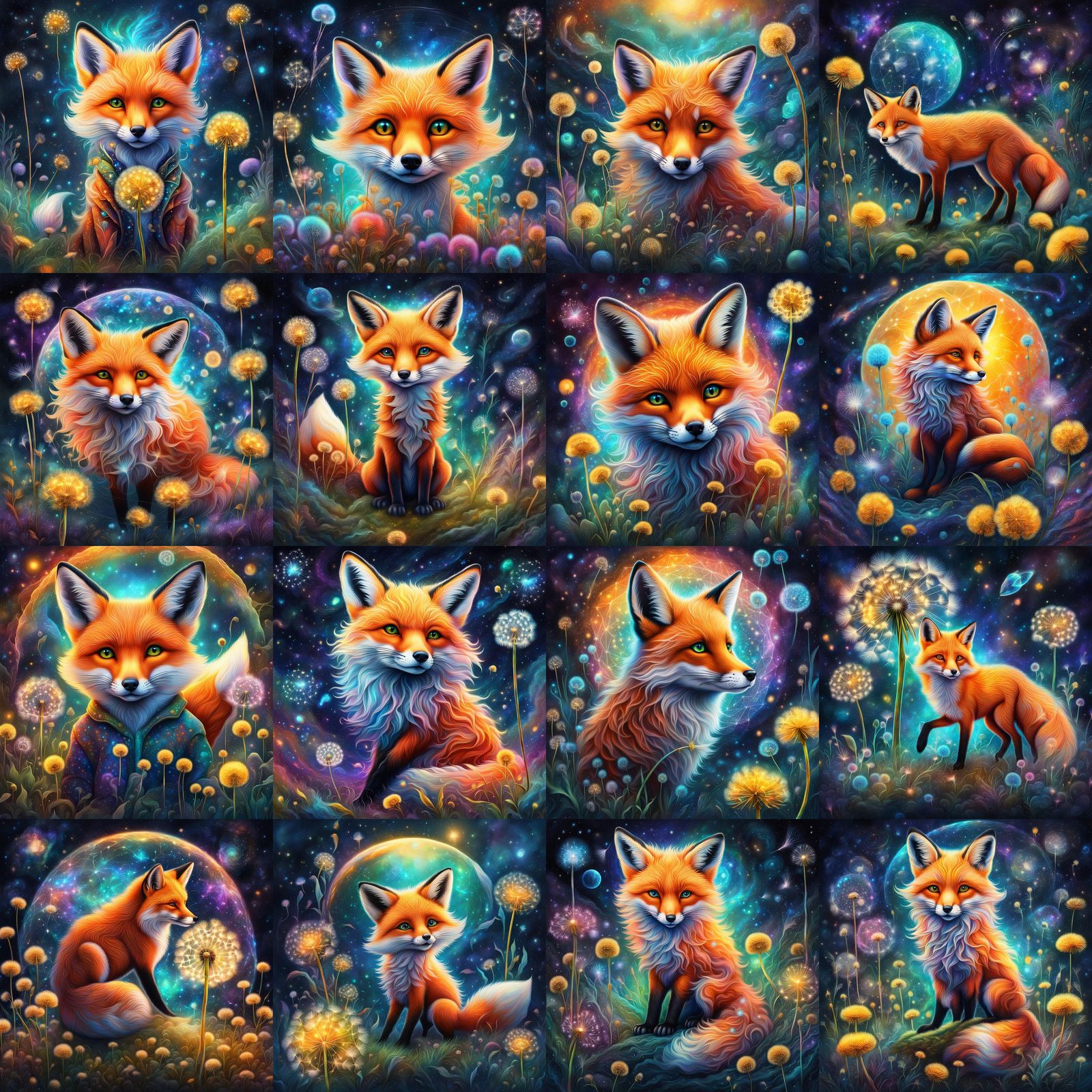 Fox with Dandelion in Astral Cosmic Style