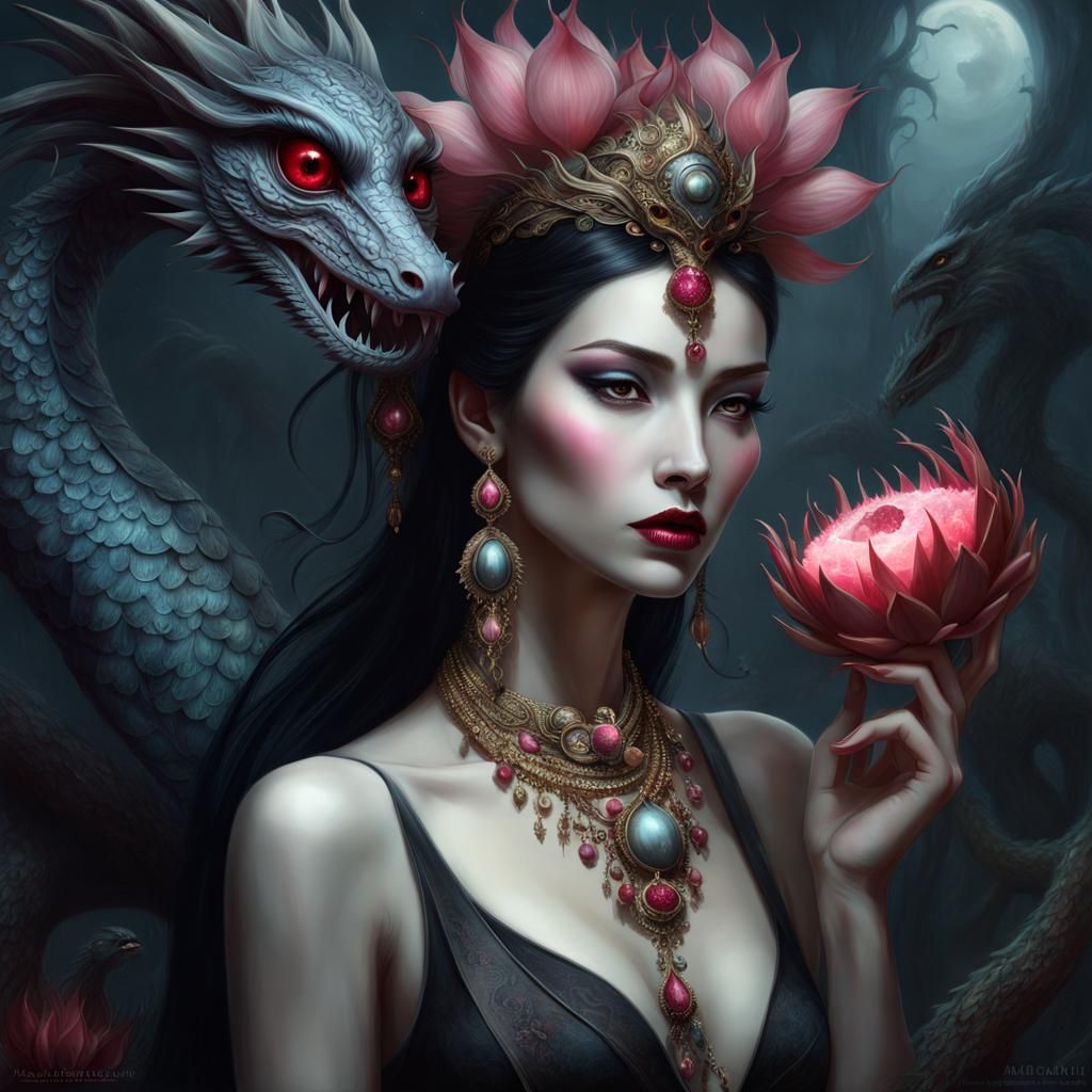 Beautiful woman and dragon