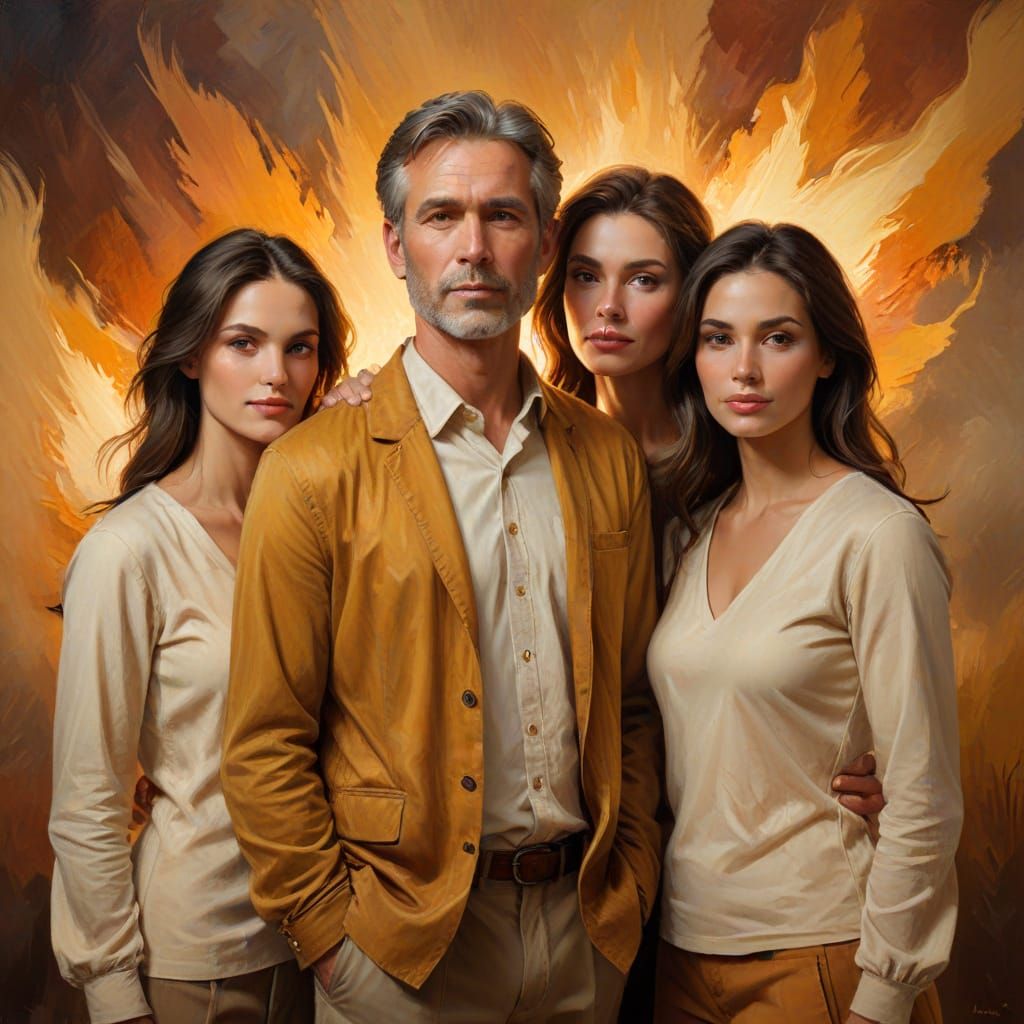 Man with Two Wives: Vibrant Oil Painting Portrait