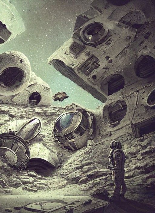 Astronauts Explore Lost Civilization in Sci-Fi Illustration