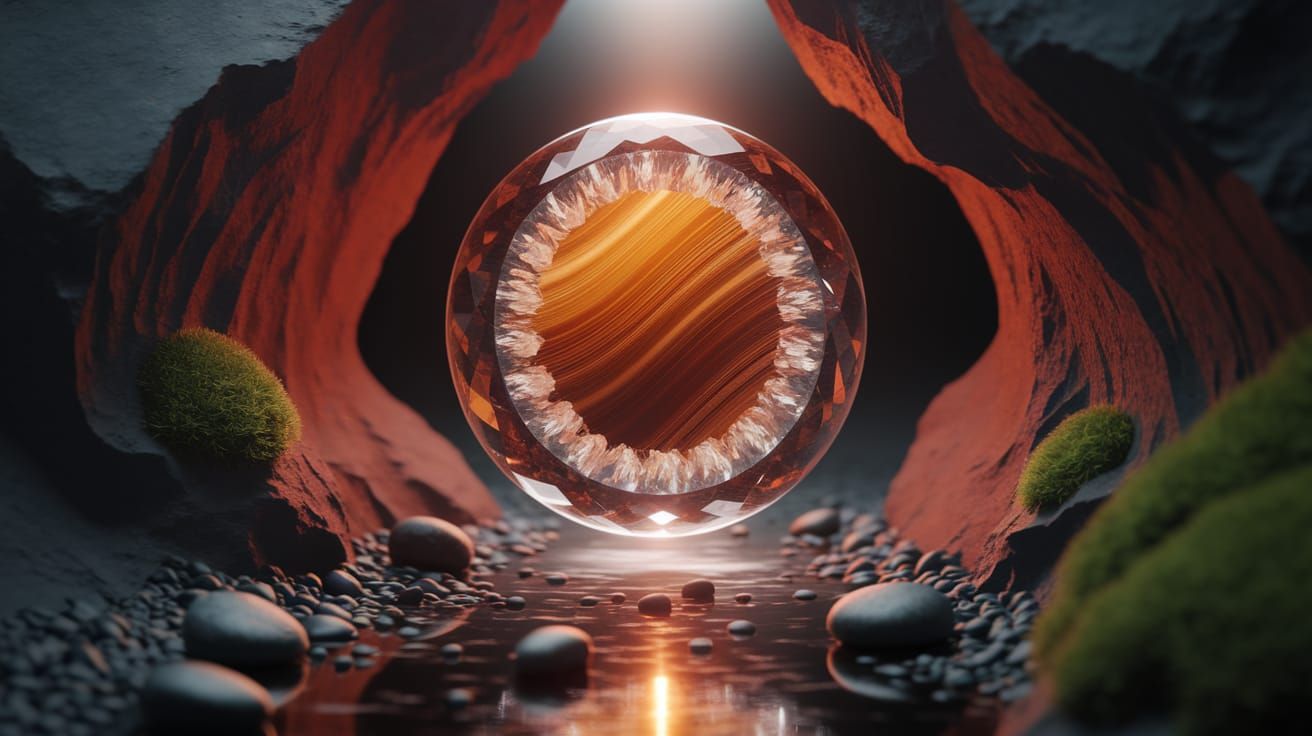 Luminous Crystal Geode in Grotto, Digital Art