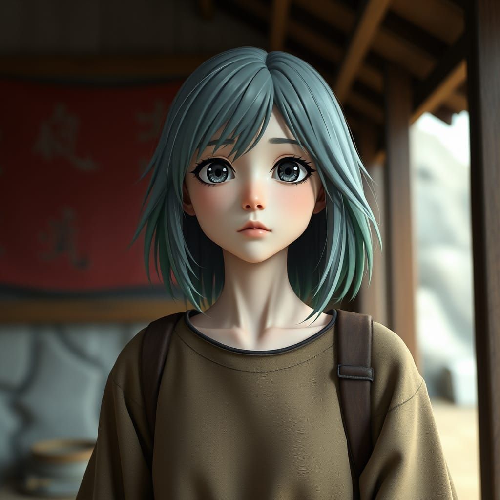 Anime Style Portrait of a Woman with Black Eyes