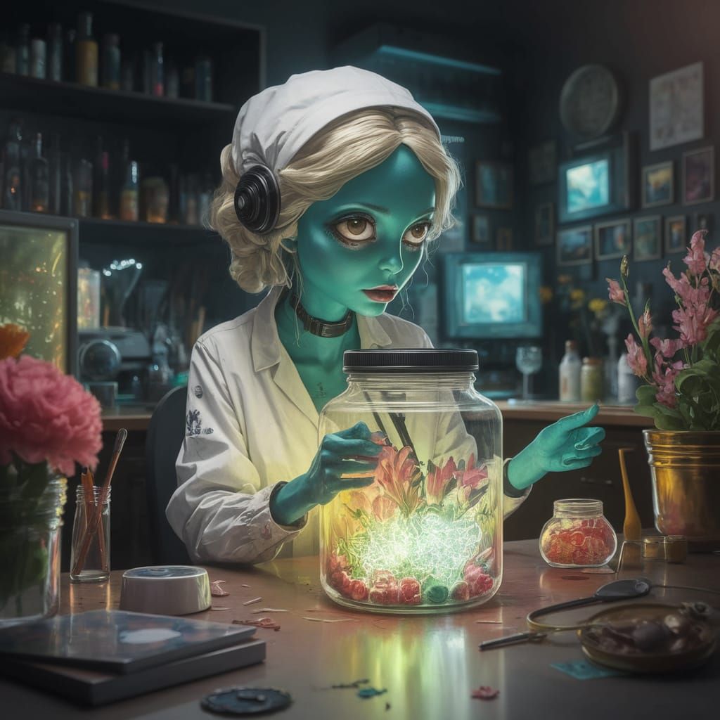 Ethereal Alien Scientist in Spring Florals