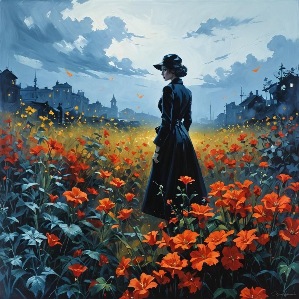 Femme Fatale in Noir Night Painting