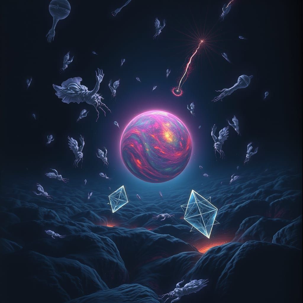 Surreal Cosmic Void with Undulating Darkness and Pulsing Inv...