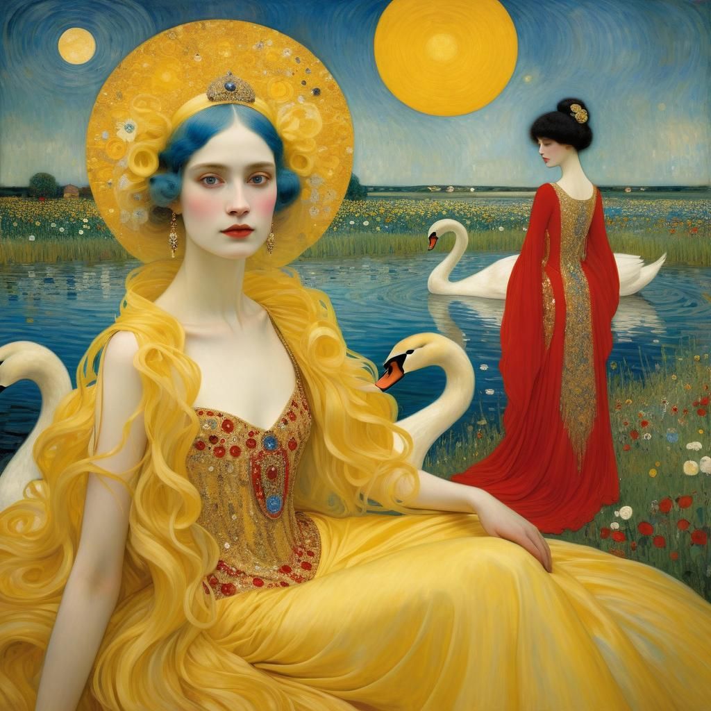 Gowns by River: A Klimt-Inspired Scene