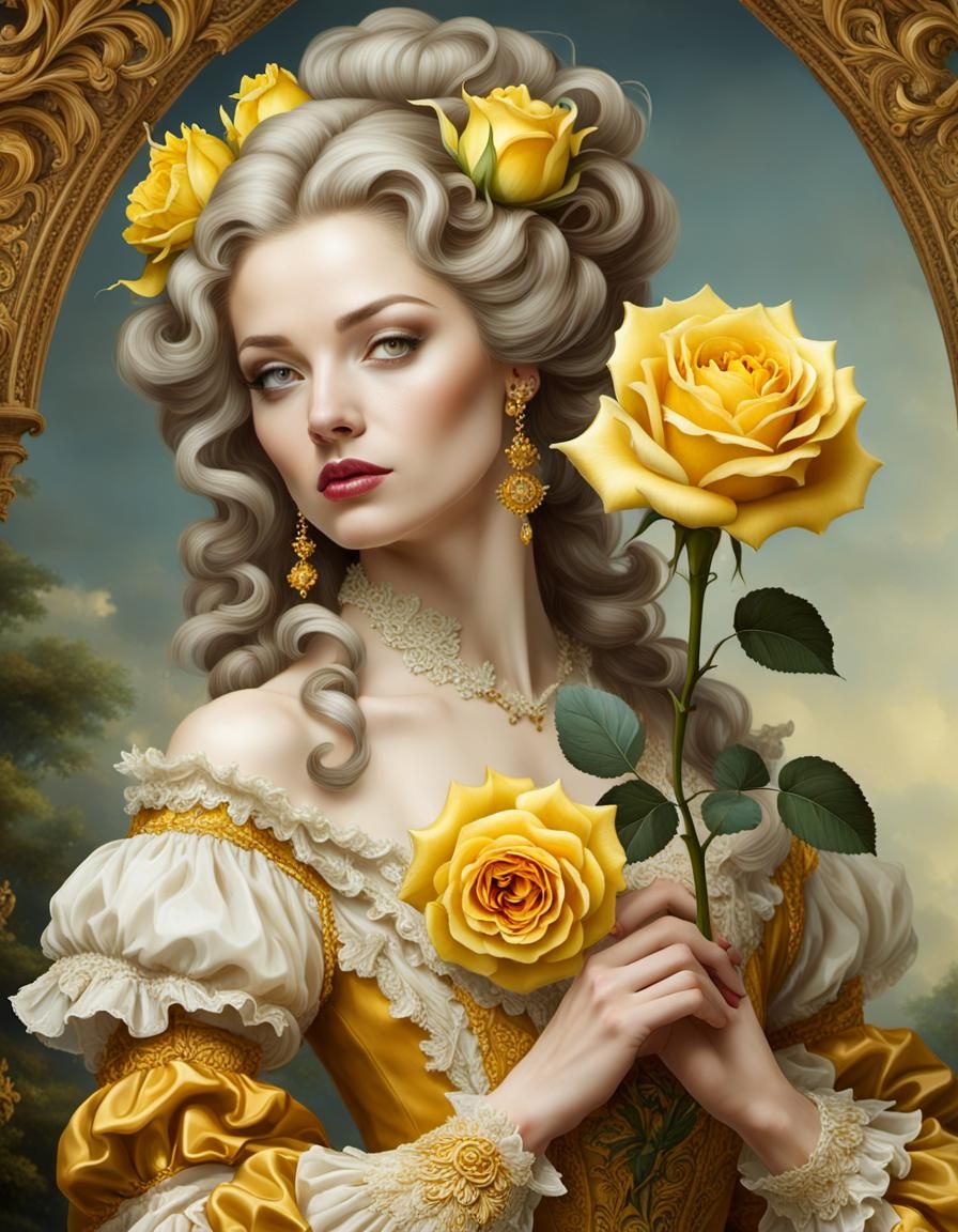 Young Woman with Rose in Rococo Style