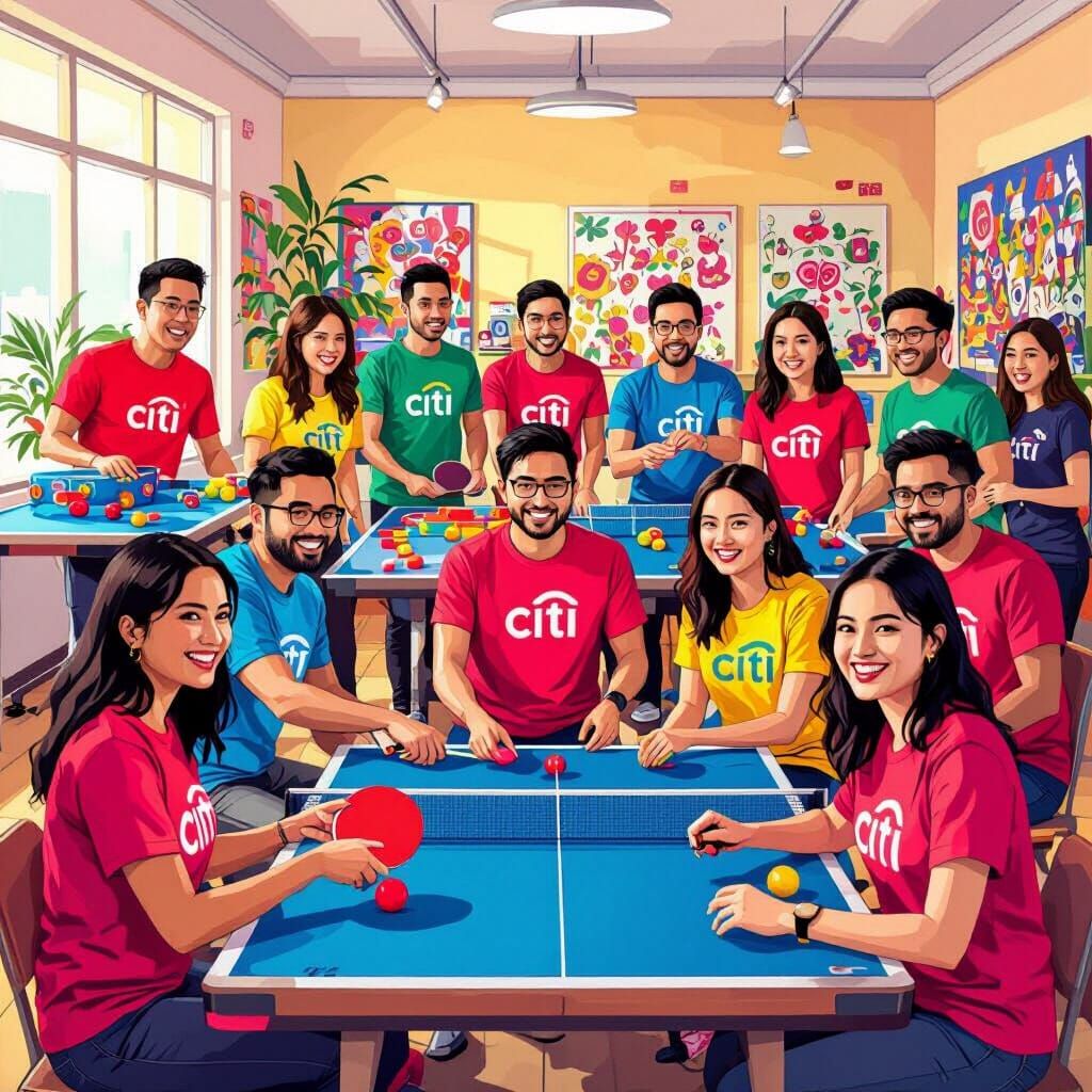 Team Activities in Hall with Citi Logo T-Shirts