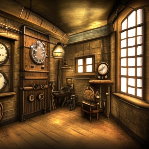 Detailed Steampunk Room Interior Scene