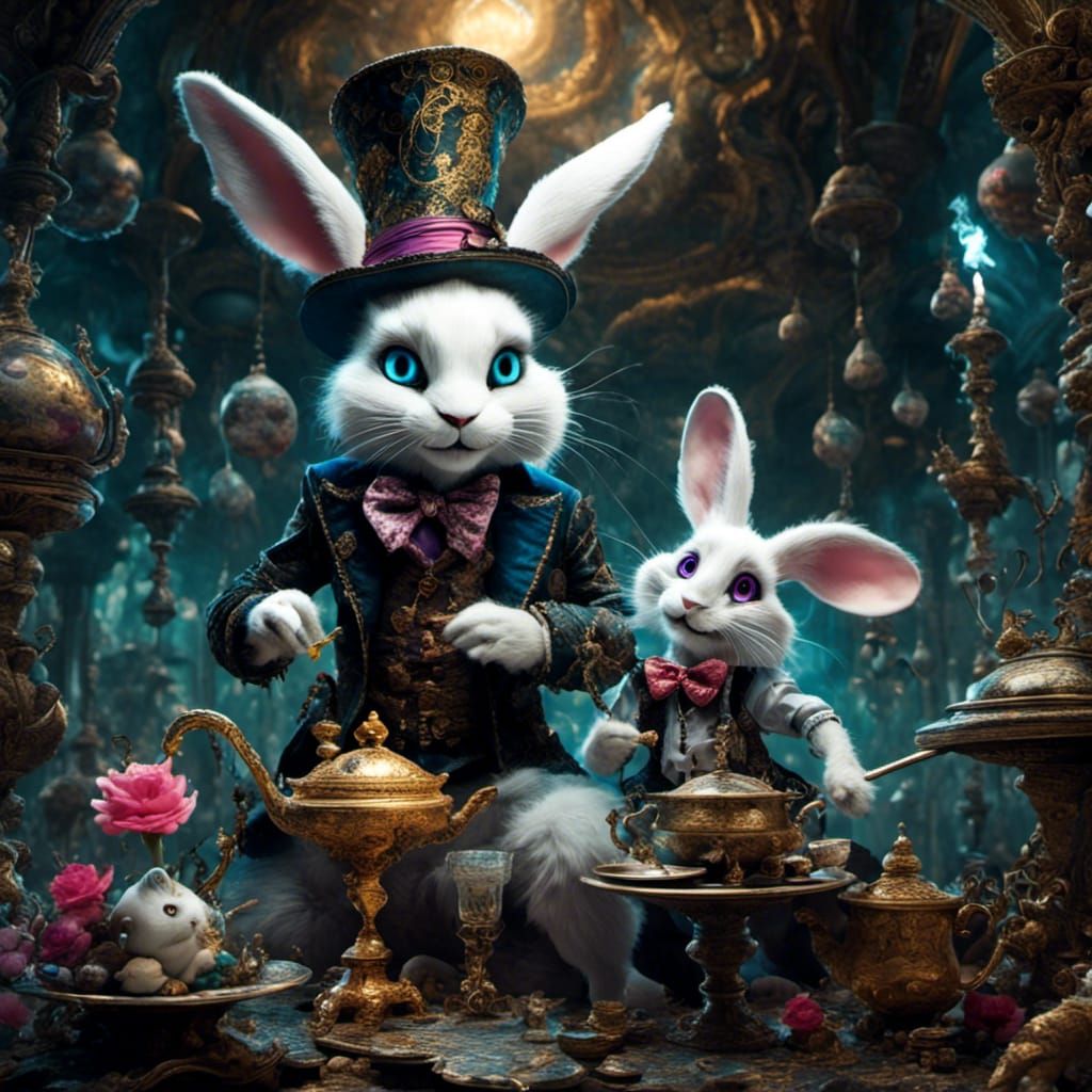 Gothic Mad Hatter Queen with Alice in Wonderland Characters